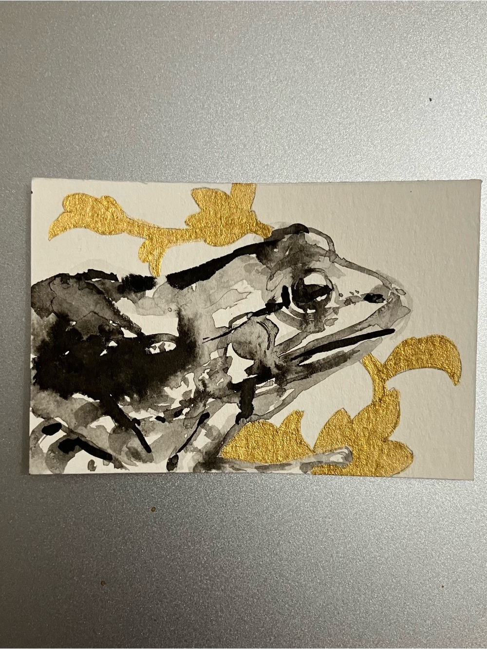 Original frog miniature realism painting amphibian sumi-e art collectible USA